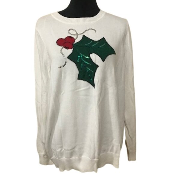 Kim Rogers Sweaters - Kim Rogers Beaded Christmas Sweater XL – Holiday Holly Sequin Pullover